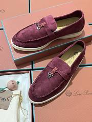 Okify Loro Piana Women Loafers Silver Hardware Purple Pink - 5