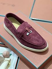 Okify Loro Piana Women Loafers Silver Hardware Purple Pink - 2