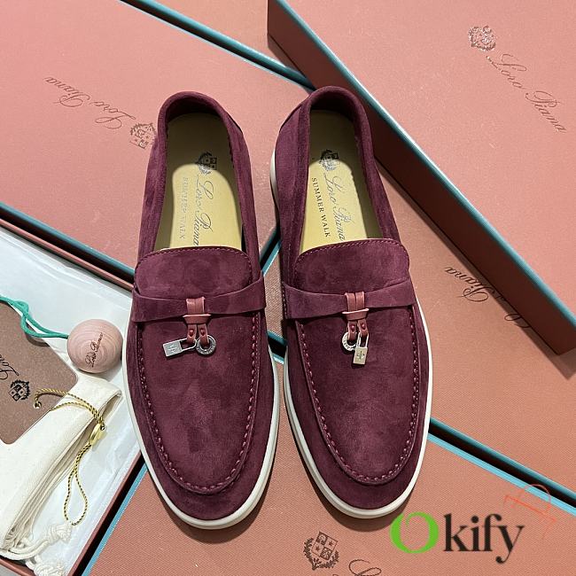 Okify Loro Piana Women Loafers Silver Hardware Purple Pink - 1