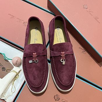 Okify Loro Piana Women Loafers Silver Hardware Purple Pink