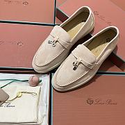 Okify Loro Piana Women Loafers Silver Hardware Light Beige - 5