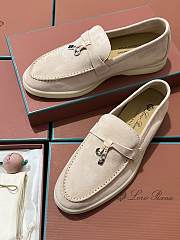Okify Loro Piana Women Loafers Silver Hardware Light Beige - 3