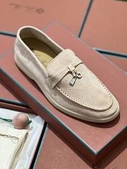 Okify Loro Piana Women Loafers Silver Hardware Light Beige - 2