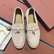 Okify Loro Piana Women Loafers Silver Hardware Light Beige - 1