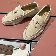 Okify Loro Piana Women Loafers Gold Hardware Light Beige - 3