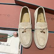 Okify Loro Piana Women Loafers Gold Hardware Light Beige - 1