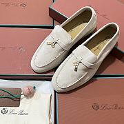 Okify Loro Piana Women Loafers Gold Hardware White - 5