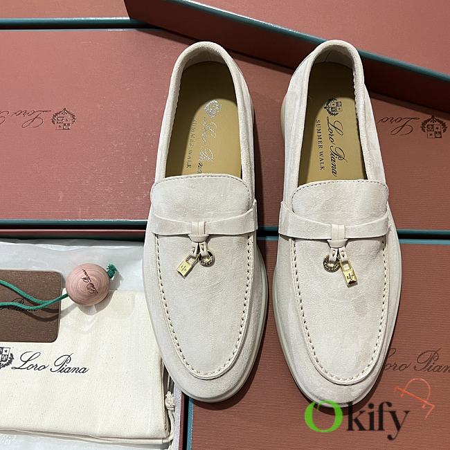 Okify Loro Piana Women Loafers Gold Hardware White - 1