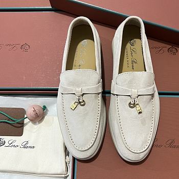 Okify Loro Piana Women Loafers Gold Hardware White