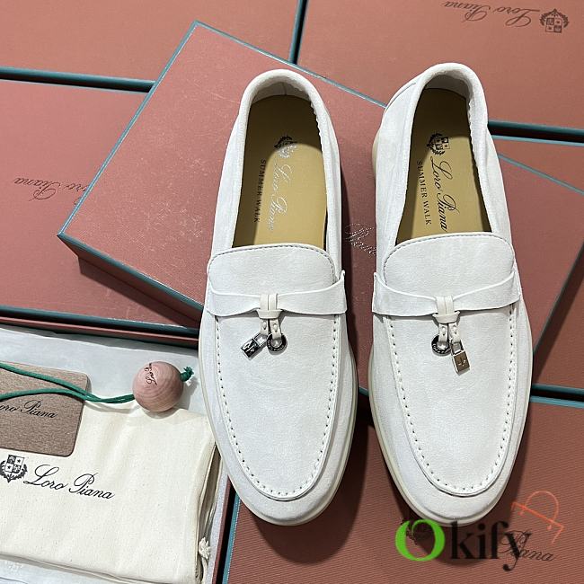Okify Loro Piana Women Loafers Silver Hardware White - 1