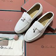 Okify Loro Piana Women Loafers Silver Hardware White - 3