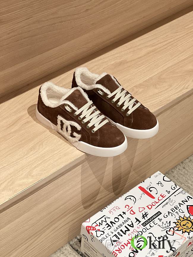 Okify Dolce & Gabbana Dark Brown Wool Sneakers Unisex - 1