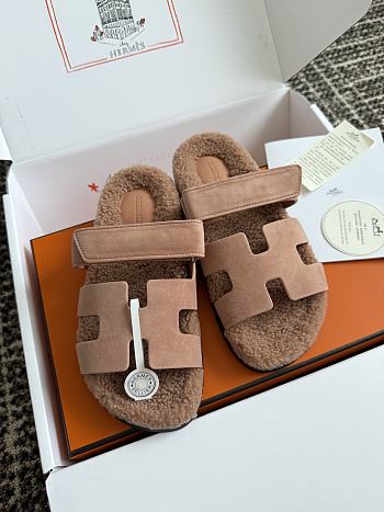 Okify Hermes Women Wool Slippers Pink 