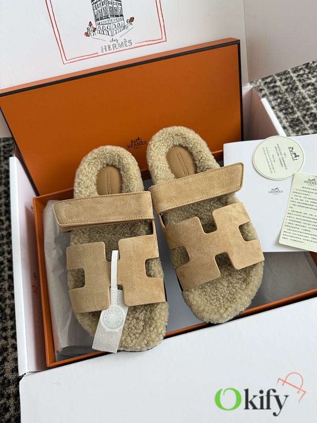 Okify Hermes Women Wool Slippers Light Brown - 1