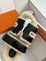 Okify Hermes Women Wool Slippers Black And White  - 5