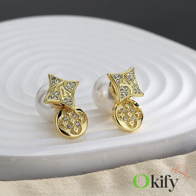 Okify Louis Vuitton Gold Earrings With Diamonds And Pearl  - 1
