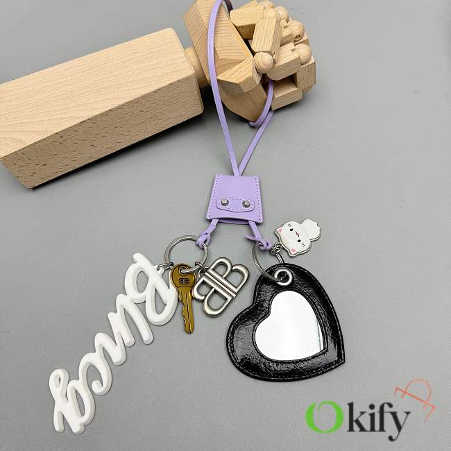 Okify Balenciaga Purple Tags, Heart And Meow Bag Charm - 1