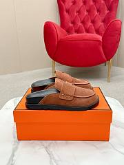 Okify Hermes Brown Suede Slip On Loafers 3cm Unisex - 6