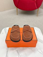 Okify Hermes Brown Suede Slip On Loafers 3cm Unisex - 5