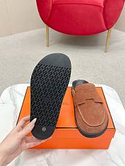 Okify Hermes Brown Suede Slip On Loafers 3cm Unisex - 4