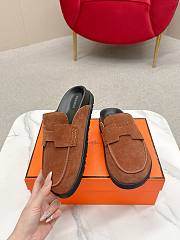 Okify Hermes Brown Suede Slip On Loafers 3cm Unisex - 3