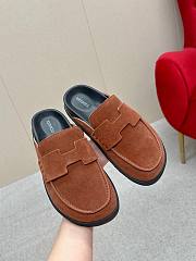 Okify Hermes Brown Suede Slip On Loafers 3cm Unisex - 2
