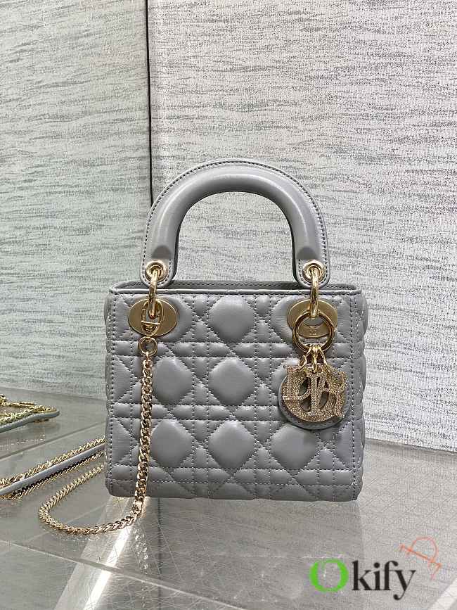 Okify Dior Lady Mini Bag Gray With Diamond Logo 17x15x7cm - 1
