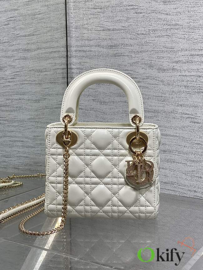 Okify Dior Lady Mini Bag White With Diamond Logo 17x15x7cm - 1