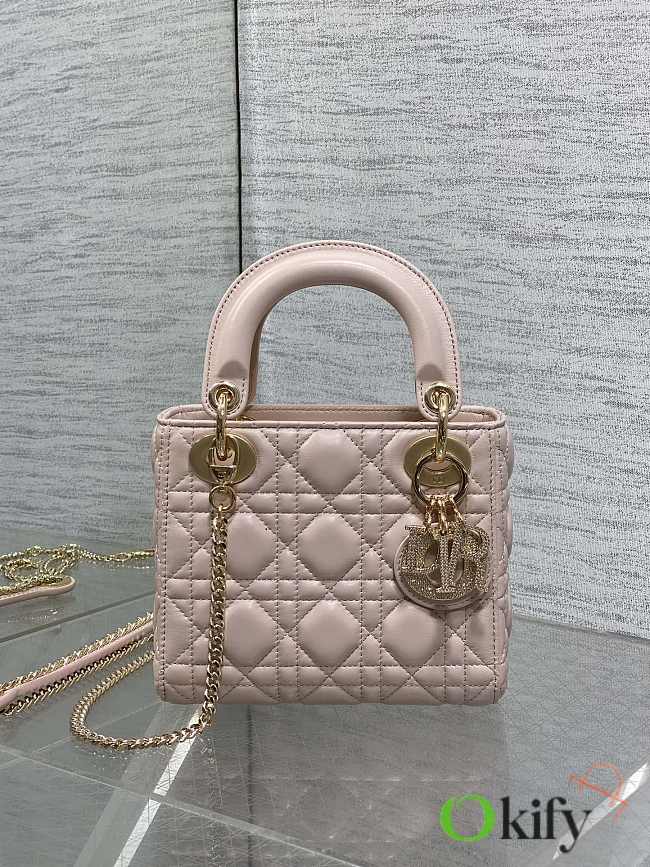 Okify Dior Lady Mini Bag Pink With Diamond Logo 17x15x7cm - 1