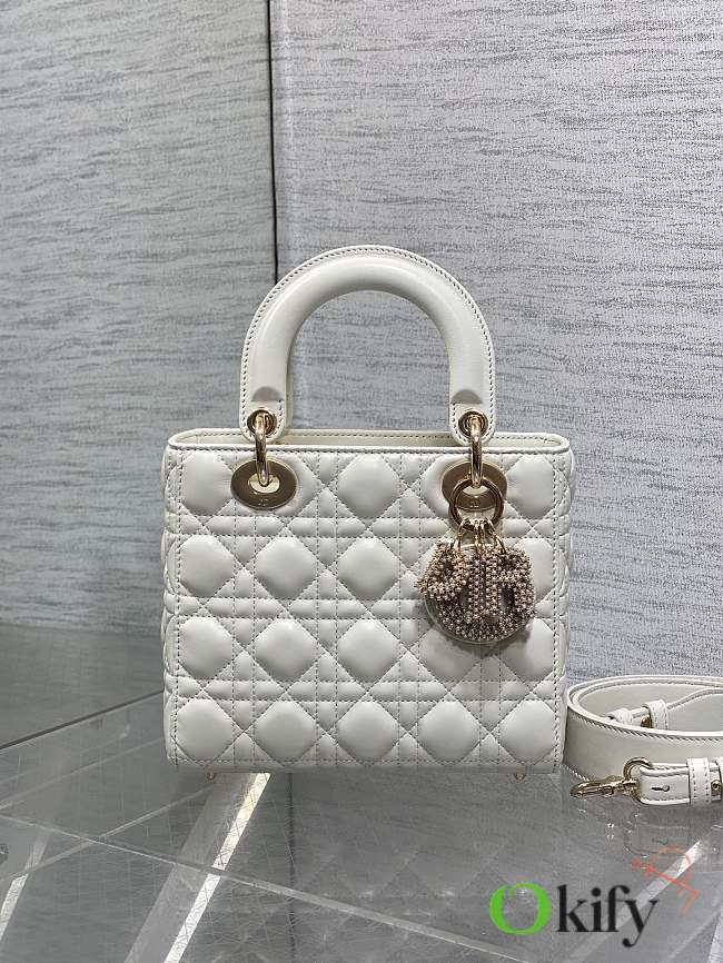 Okify Dior Lady Small Bag White Pearls Logo 20cm - 1