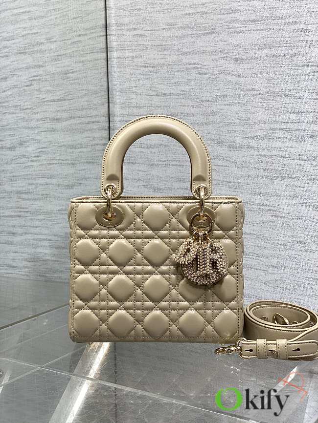 Okify Dior Lady Small Bag Beige Pearls Logo 20cm - 1