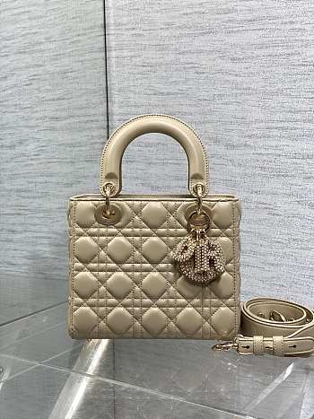 Okify Dior Lady Small Bag Beige Pearls Logo 20cm