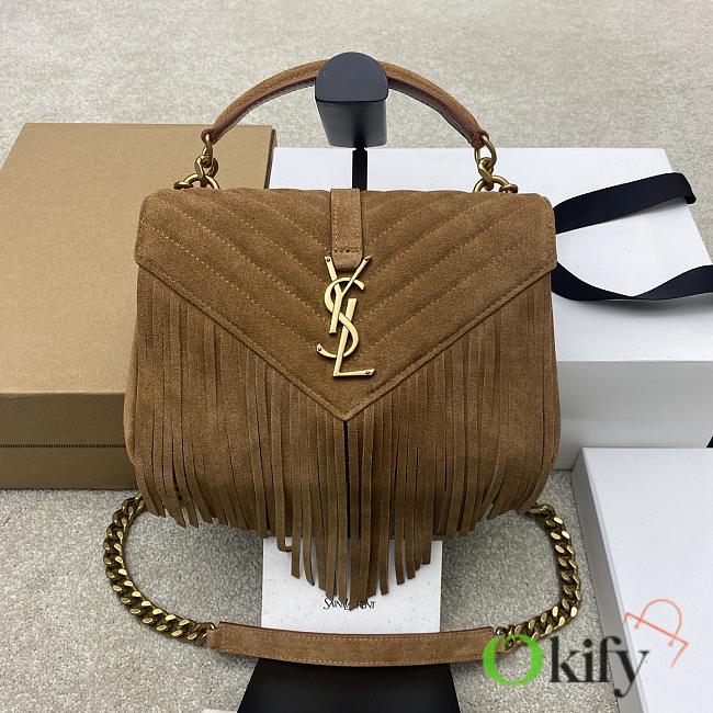 Okify YSL College Tassels Bag Brown Suede 24x17x6.5cm - 1