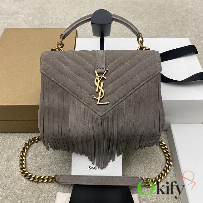 Okify YSL College Tassels Bag Gray Suede 24x17x6.5cm - 1