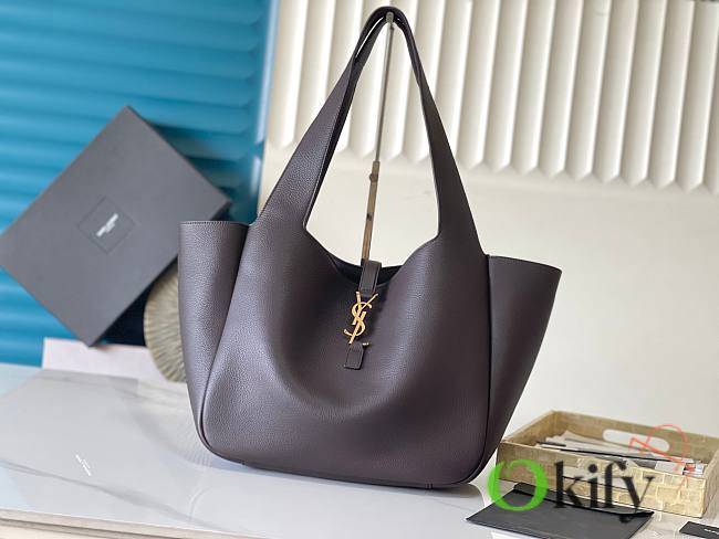 Okify YSL LE 5 A 7 Bea Bag Dark Brown Grained Leather 50x28x18cm - 1