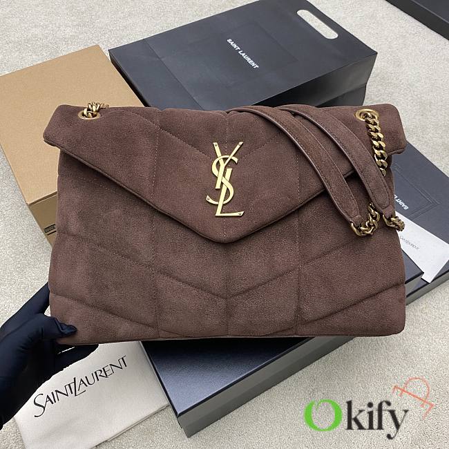 Okify YSL Loulou Puffer Large Bag Dark Brown Suede 35x23x13.5cm - 1