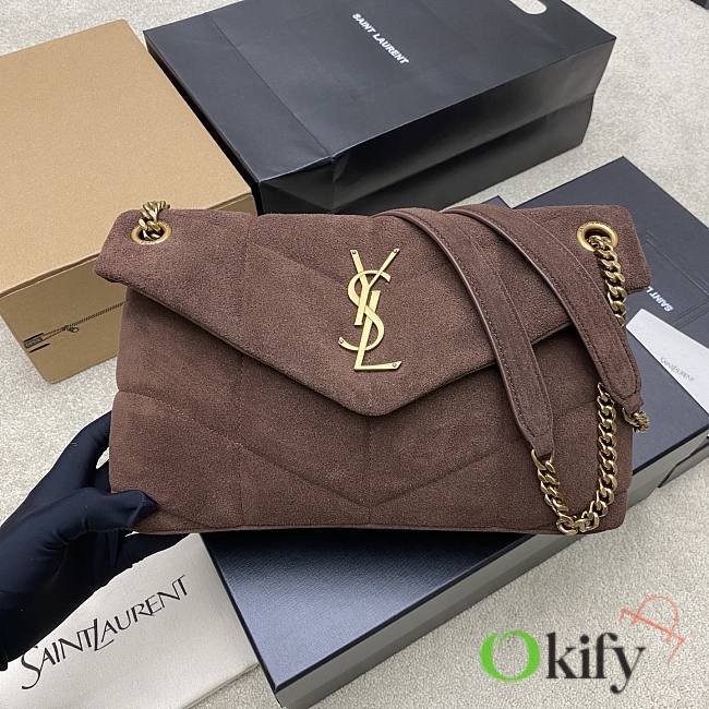 Okify YSL Loulou Puffer Medium Bag Dark Brown Suede 29x17x11cm - 1