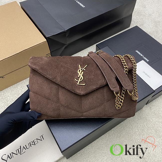Okify YSL Loulou Puffer Small Bag Dark Brown Suede 23x15.5x5.8cm - 1