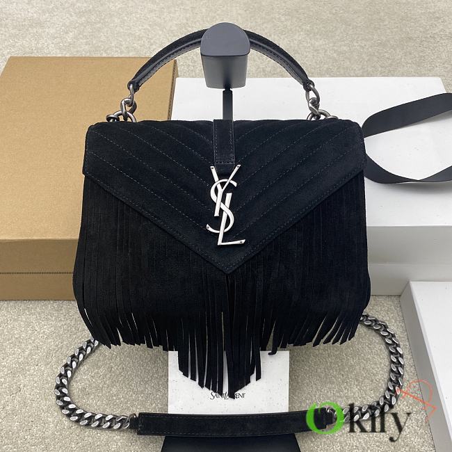 Okify YSL College Tassels Bag Black Suede 24x17x6.5cm - 1