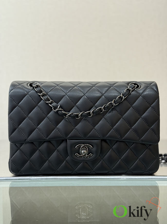 Okify CC Classic Flap Bag Black Lambskin Black Hardware 25cm - 1