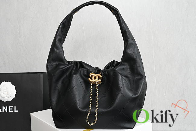 Okify CC 26C Hobo Small Bag Black Calfskin 32x24x12cm - 1
