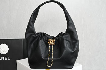 Okify CC 26C Hobo Small Bag Black Calfskin 32x24x12cm