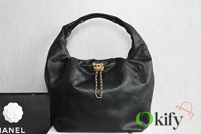 Okify CC 26C Hobo Large Bag Black Calfskin 49x39x11cm - 1