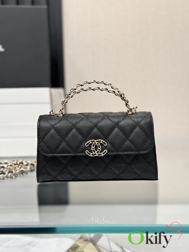 Okify CC 25P Kelly Bag Black Caviar Cross Handle 17x10x4.5cm - 1