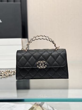 Okify CC 25P Kelly Bag Black Caviar Cross Handle 17x10x4.5cm