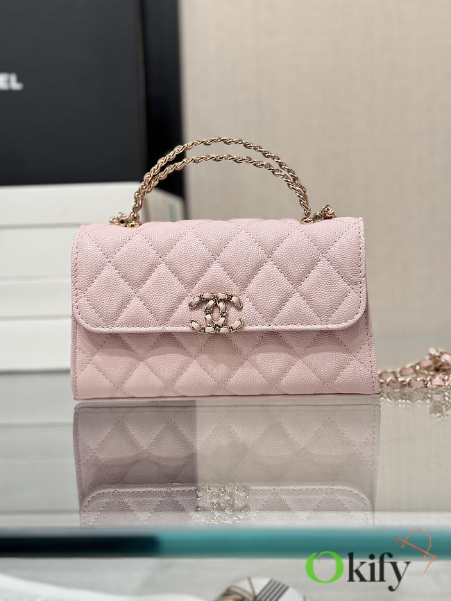 Okify CC 25P Kelly Bag Pink Caviar Cross Handle 17x10x4.5cm - 1