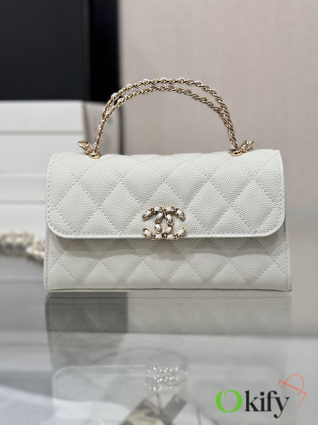 Okify CC 25P Kelly Bag White Caviar Cross Handle 17x10x4.5cm - 1