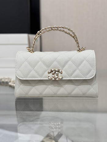 Okify CC 25P Kelly Bag White Caviar Cross Handle 17x10x4.5cm