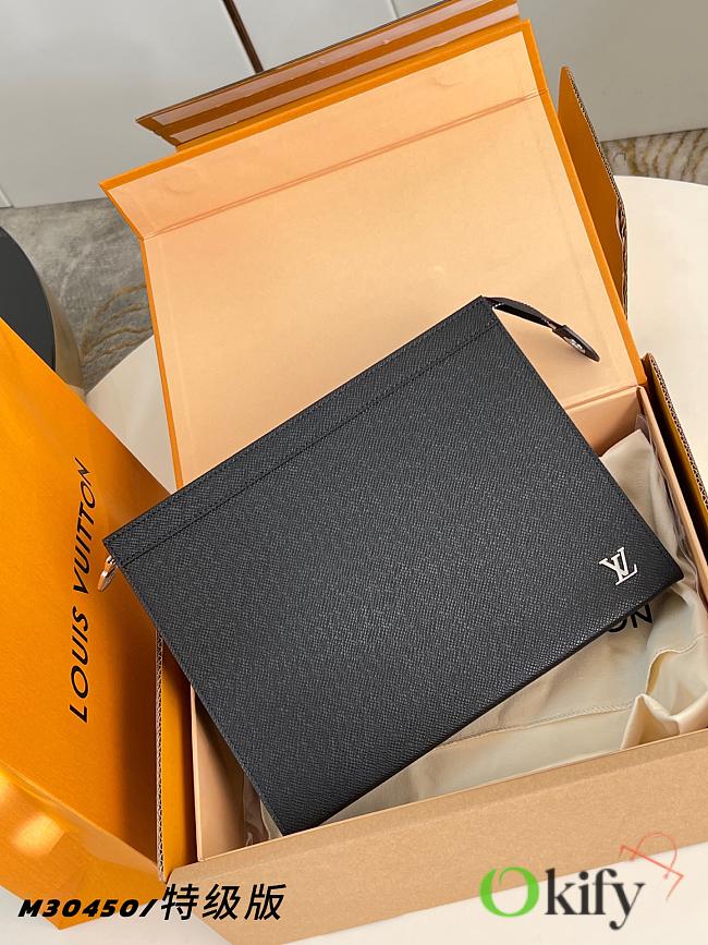 Okify Louis Vuitton Pochette Voyage MM BAG Black Taiga M30450 27x21x6cm - 1