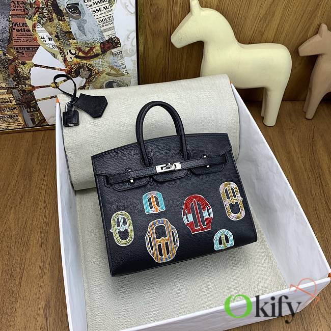 Okify Hermes Birkin 20 Bag Black Badge Beaded Embroidery 27100 - 1